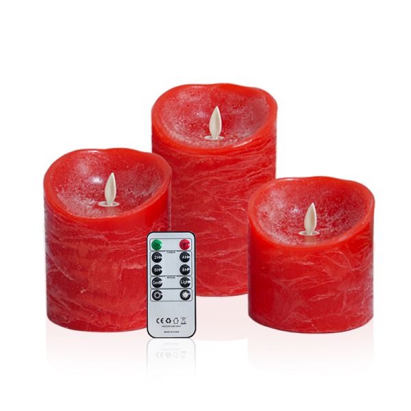 Set of 3 Flameless LED Pillar Candles with Moving Flame Effect, Timer Function, and Real Wax Material