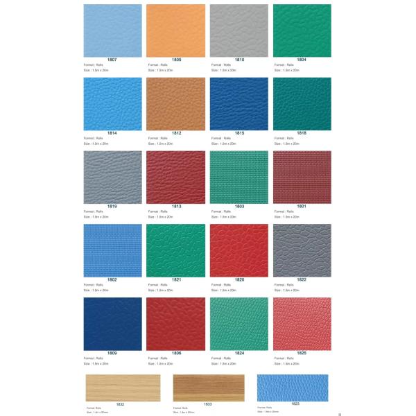 1.8m de ancho Relle PVC Vinyl de mesa de tenis de pista de piso de alfombra para el entrenamiento