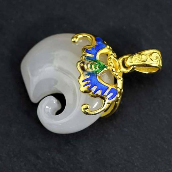 Gold Plated 925 Silver Enamel White Jade Elephant Pendant Necklace Silver Wheat Chain (DZ011124)