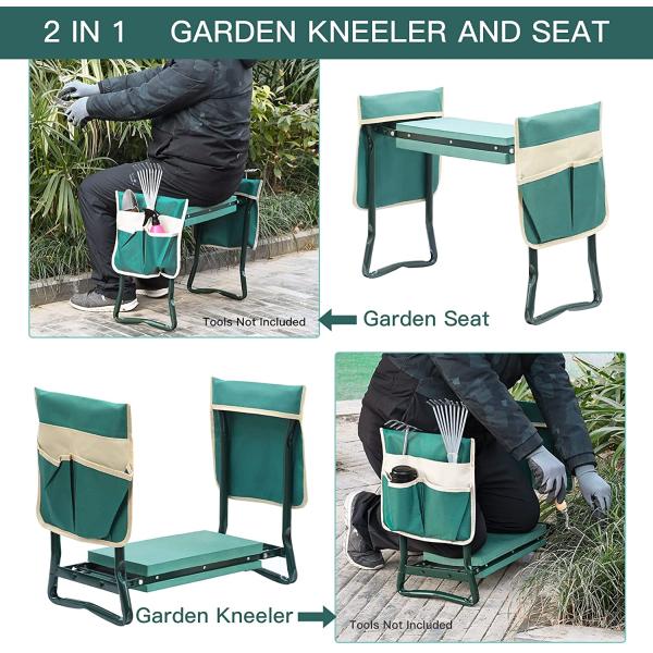 Garden Kneeler And Seat With Tool Pouch, Portable Folding Garden Stool, Heavy Duty Gardening Kneeling Bench