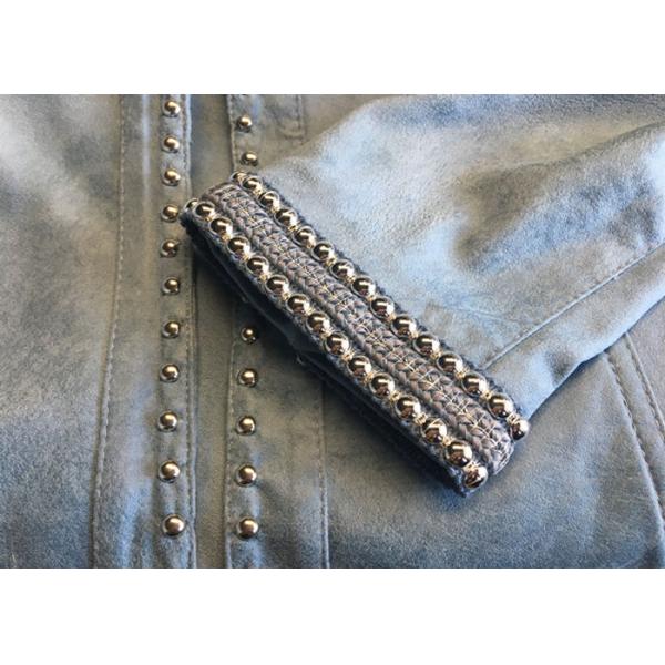 Casual Style Ladies Suede Jackets , Studs Decorated Ladies Pu Leather Jackets