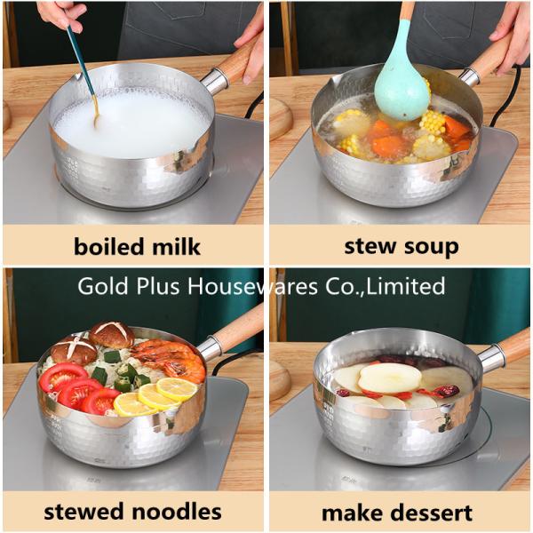 Non stick sauce pan milk boiler pot with long wooden handle 22cm food grade stainless steel sauce pot