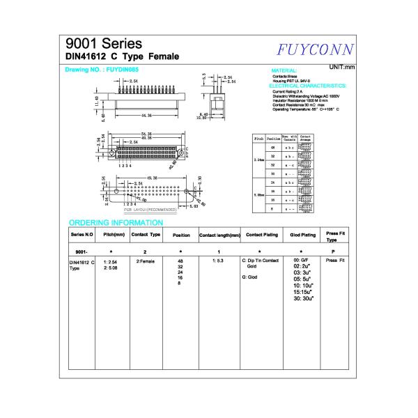 соединитель 3*16pin 32pin 48pin женский Eurocard с Pin Solderless