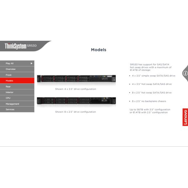 ThinkSystem SR530 Rack Server 1U For Enterprise 2 Processors DDR4 Memory