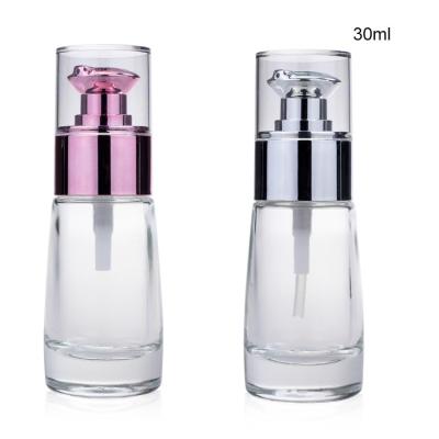 Fashion Oil Cosmetic Glass Bottle 30ml Lotion Pump Liquid Foundation Serum Bottle