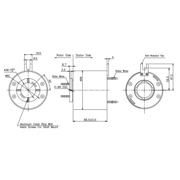 12 Rings 10A Through Hole Collector Ring Inner Diameter 38mm With 300rpm