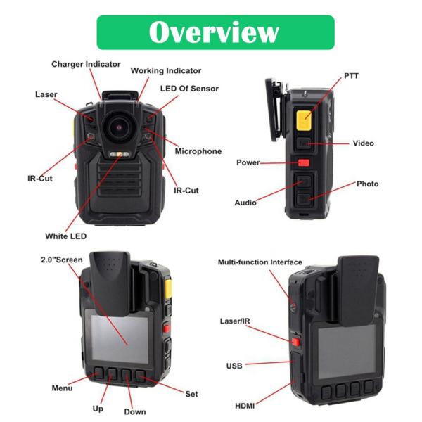 Playback chave da câmera 1080P HD completo sem fio o sem fio do corpo da polícia do agente de segurança