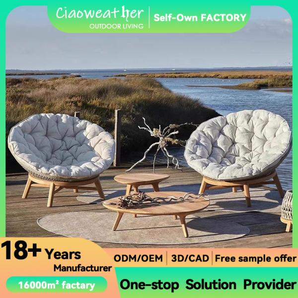 Morden Design Hotel Sofá de jardín Muebles de exterior de teca con tejido impermeable y silla de tumbón de madera para patio