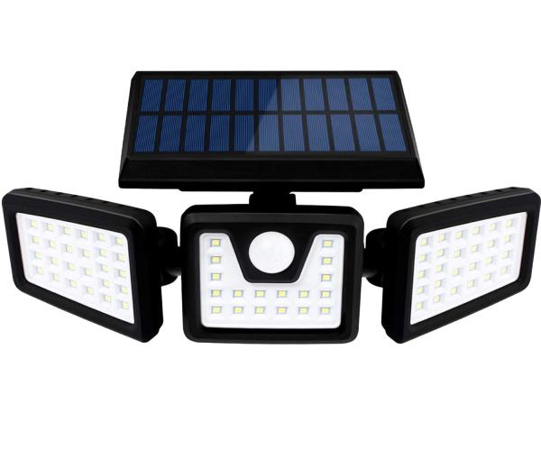 Lumière murale solaire tournante à trois têtes Capteur de corps LED Lumière 800 lumens
