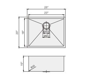O exterior de aço inoxidável durável da banca da cozinha de Undermount dimensiona 25 polegadas X 20 polegadas