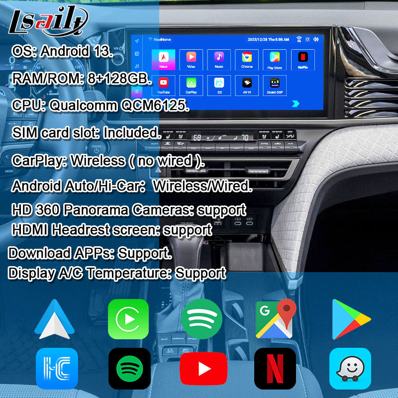 Android 13 Мультимедийный видеоинтерфейс для Toyota Camry 2025 Sienna RAV-4 OEM Retrofit Инфоразвлекательный модуль включает в себя YouTube, NetFlix, Google Play