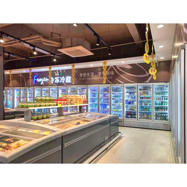 Supermarket Commercial High Plug in Upright Glass Door Air Cooled Cold Energy Drink Beverage Display Refrigerator Freezer