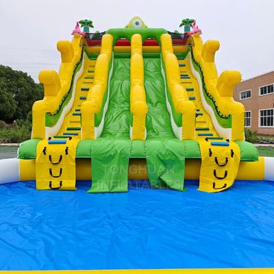 Commercial Monster Theme Double Lane Inflatable Water Slide with Splash Pool Climbing Lanes and Safety Side Walls for Water Parks