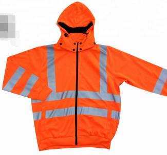 Hooded High Visibility Winter Coat , Reflective Tape Jacket For Workman