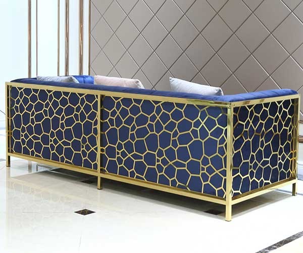 2 - Style européen de Sofa Stainless Steel Velvet Couch de salon de salon de 3 Seater