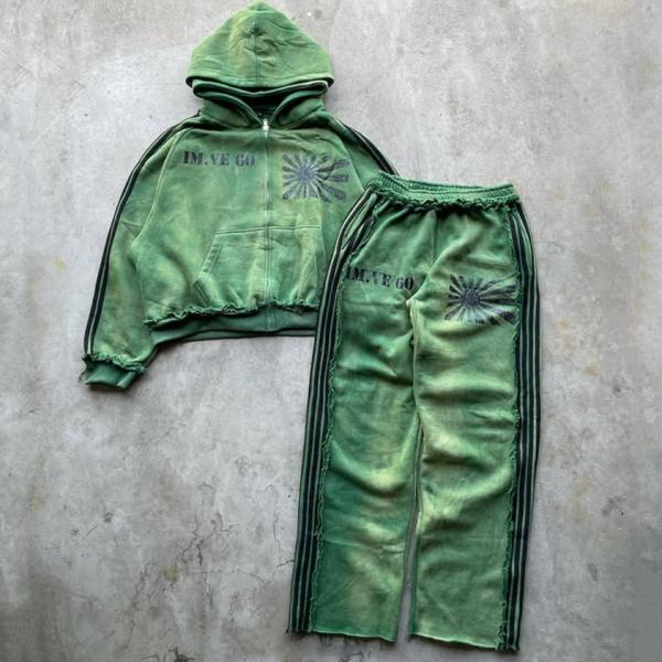 Custom Reversible Reverse Weave Heavy Weight Cotton Distressed Vintage Acid Wash Oversized Boxy Zip Up Double Hooded Hoodie