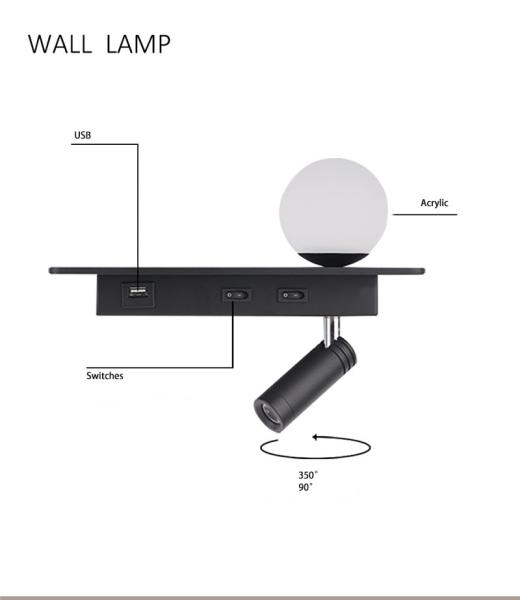 USB led reading light 3W beadboard wall lighting led bed lamp headboard acrylic ball light bedside wall lamp background