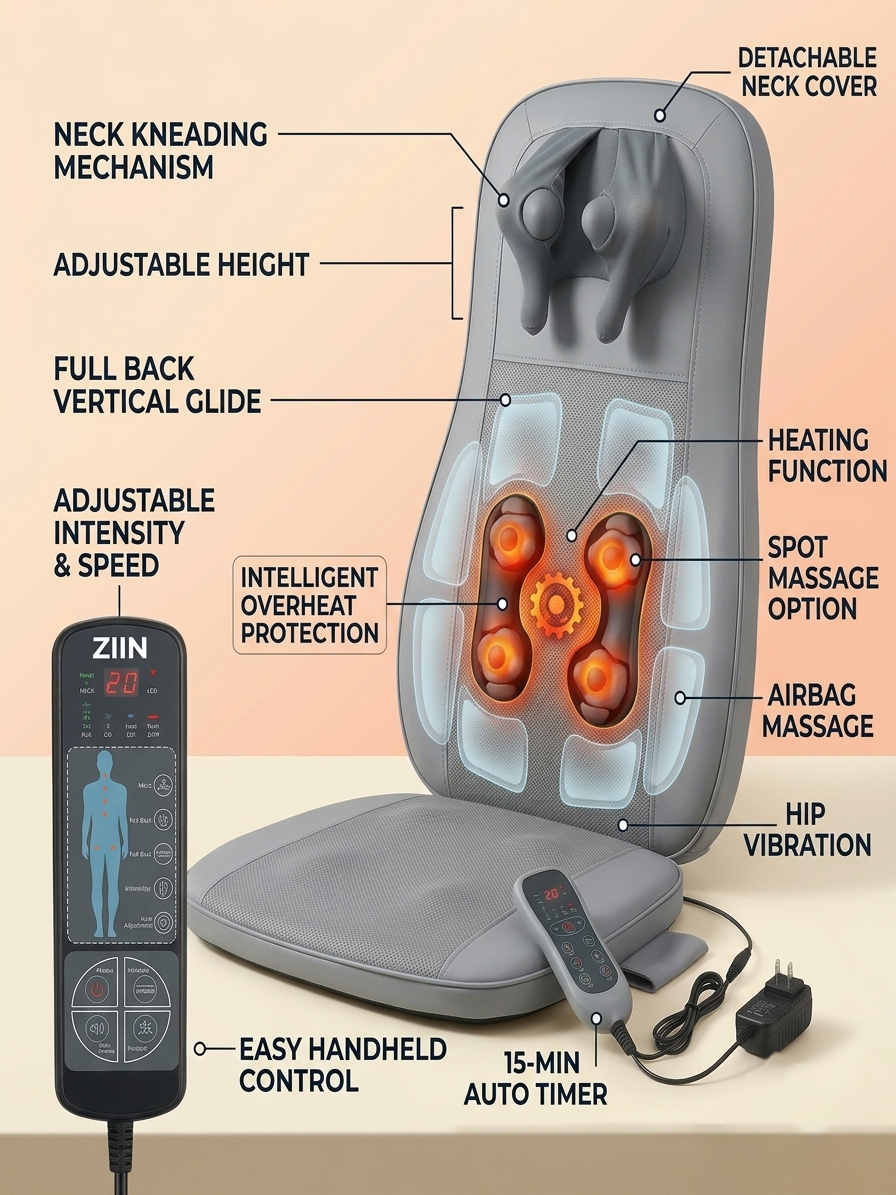 ZN-FT21 Full Body Neck Shoulder and Back Massager Cushion with Heat & High-Frequency Hip Vibration