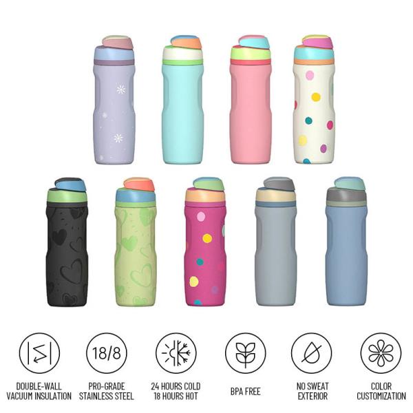 Bulk Custom 16oz Stainless Steel Vacuum Bottles W/Handle | FDA-Approved, BPA-Free, Commercial-Grade