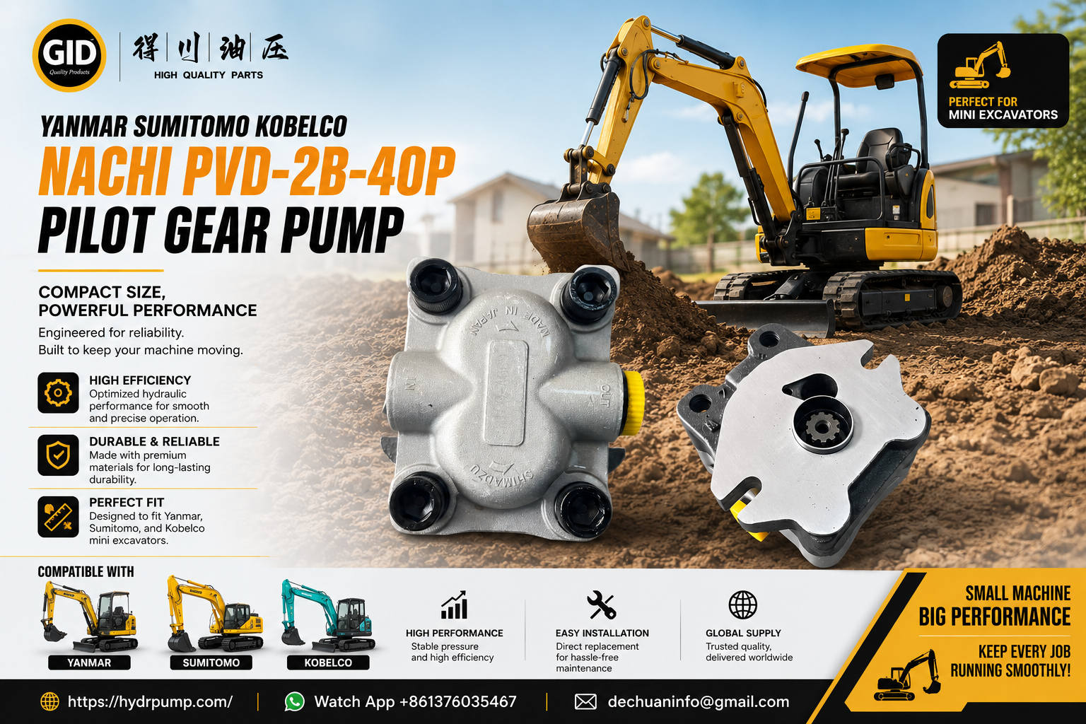 Nachi PVD-2B-40P High-Strength Alloy Steel & Cast Iron Hydraulic Gear Pump with Stable Pressure, High Efficiency, Low Noise
