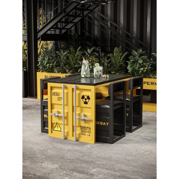 Customizable Colors Durable Iron Frame Table Chair Set with Eco-Friendly Paint for Modern Industrial Spaces