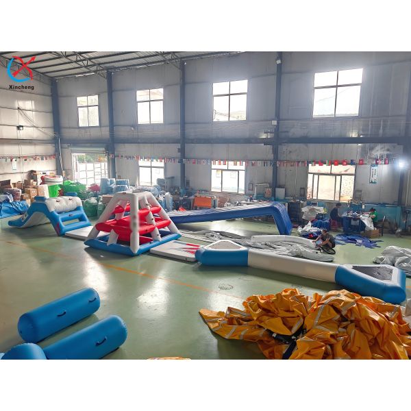 Inflatable Water Park Obstacle Set with Slide Climbing Tower & Wall for Lake Use