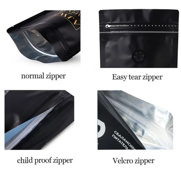 Gravure Printing Surface Reusable Plastic Pouch Coffee Beans Flat Square Bottom Valve Zipper Coffee Bags