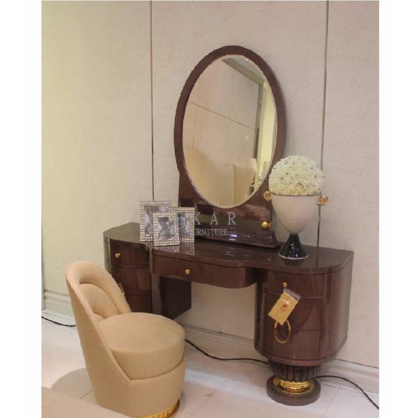 Classical Style Bedroom Furniture Gold Foiled Solid Wood Dressing Table Table