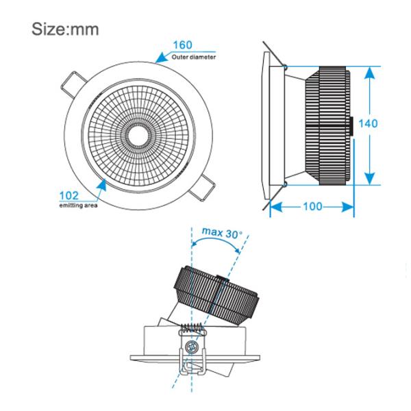 new products 2016 5 years warranty IP44 Rating dimmable 30w led downlight