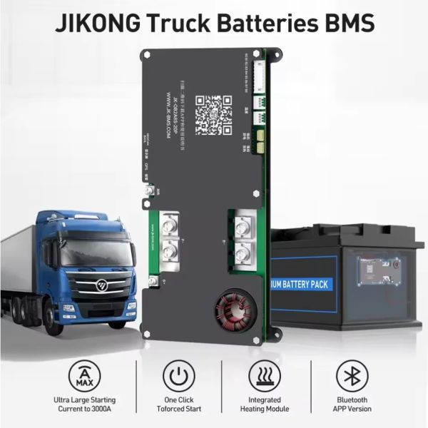 Jikong Smart Active Truck BMS 4s 6s 7s 8s 12V 24V 200A Active Balance 2A and Bluetooth APP Heat Display Li-ion Lto Battery Jkbms