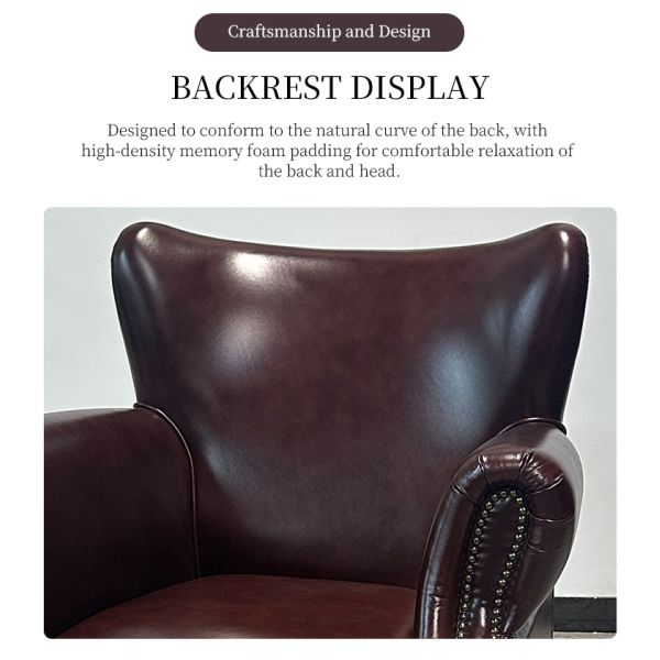 Nidea #8817 Traditional Handmade Genuine Leather Lounge Chair Accent Arm Chair for Bedroom and Living Room Leisure Furniture