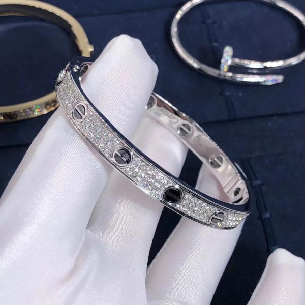 Factory Custom Fine Jewelry 18k White Ogold LOVE Bracelet, Diamond-Paved, Ceramic Bracelet