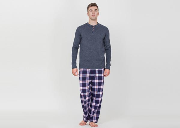 Trendy Mens Jersey Pyjamas Long Sleeves Tee And Woven Yarn Dyed Flannel Long Pants
