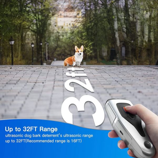 Dual Probe Ultrasonic Dog Repeller LED Light Rechargeable Waterproof Anti-Barking Training Devices Handheld Outdoor Use Plastic