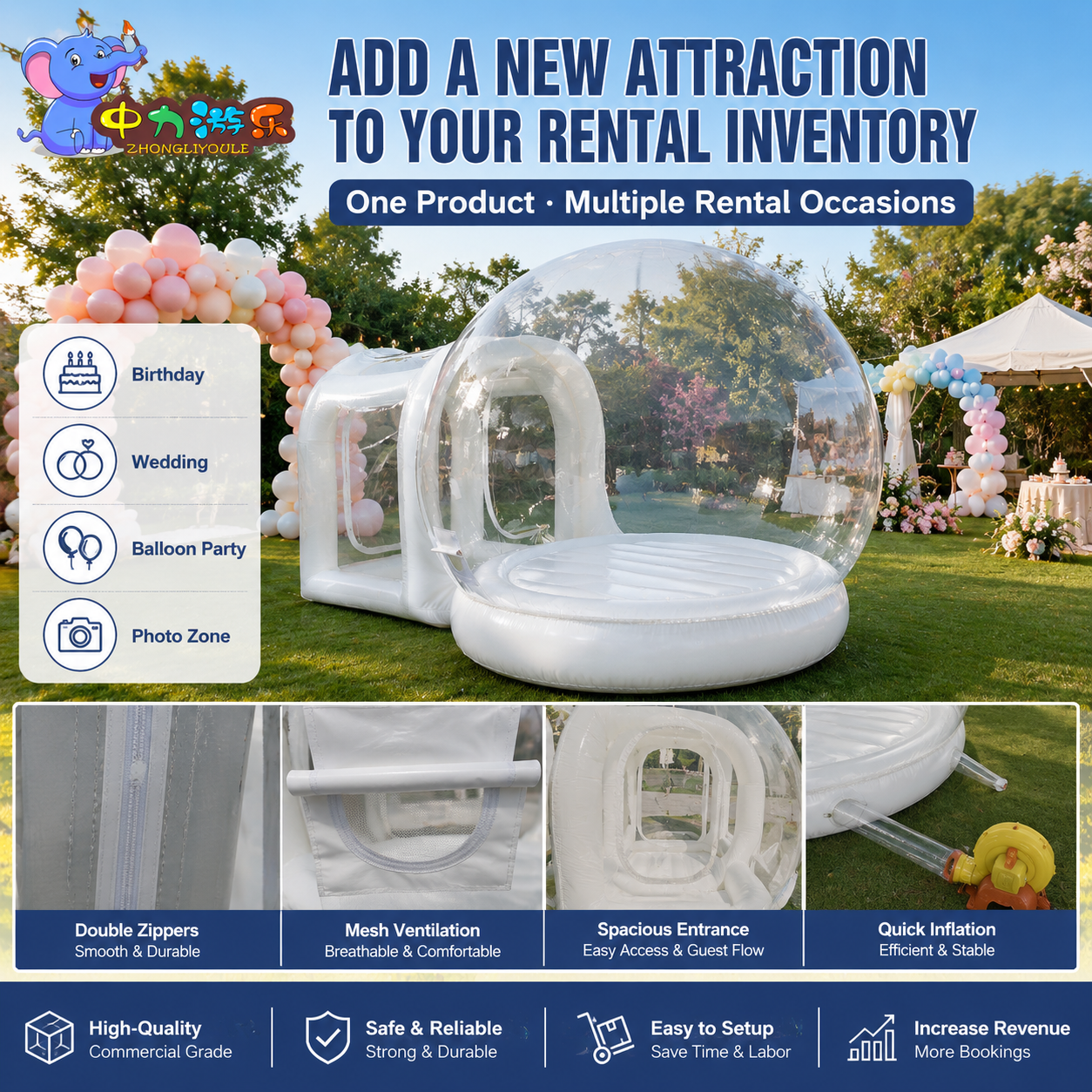 Party Rental Inflatable Bubble House Clear Event Dome for Wedding Birthday Balloon Party and Photo Zone