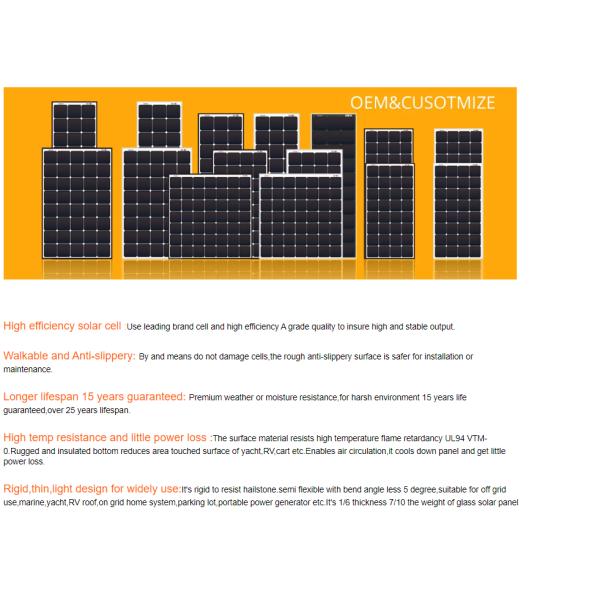 Painel solar mono-perc semirrígido monocristalino de 100 W