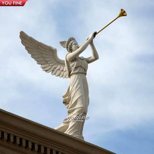 Outdoor Garden Life Size Hand Carved Marble Stone Angel Horn Statue Sculpture