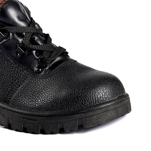 Slip Resistant PU Sole Safety Shoes Embossed Cow Leather Lace Up Steel Toe Comfortable EVA Insole Black