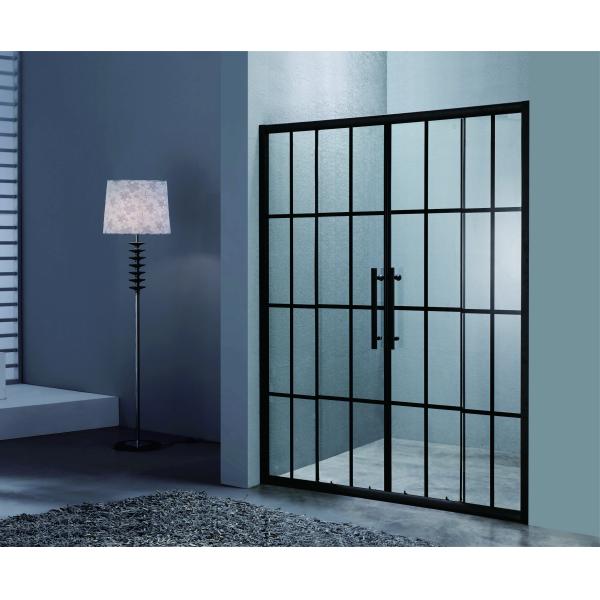 Porte coulissante de douche en aluminium noir avec 120*190cm de taille et verre trempé