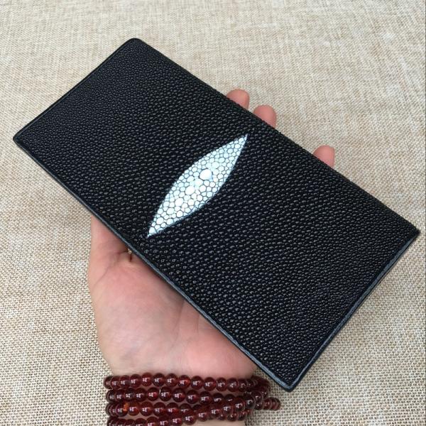Unisex Style Authentic Stingray Skin Women Men Slim Bifold Wallet Card Bag Genuine Leather Female Male Thin Clutch Purse