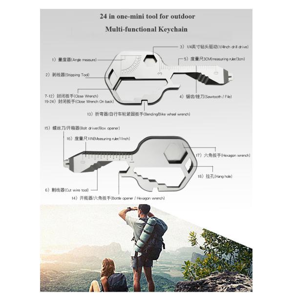 PVD revêtement porte-clés outil de survie équipement 24 en une injection de métal ODM