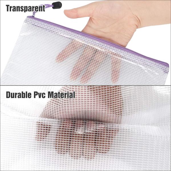 Mesh Zipper Pouch, Waterproof Zipper Bags, 8 Sizes Waterproof Plastic Document Pouch, 8 Colors, Multipurpose