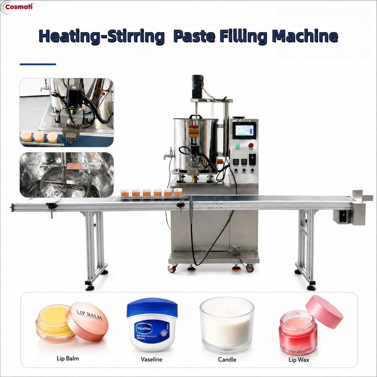 Solid Balm Filling Machine Heating Hopper Sunblock Hair Wax Deodorant Cooling