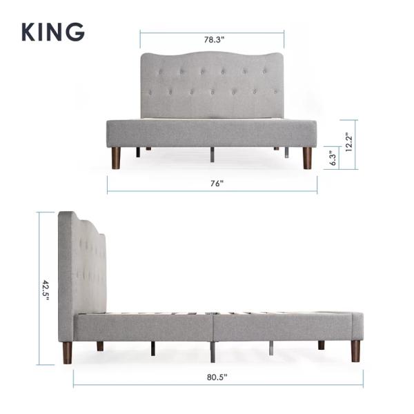 Tufted обитая кровать гостиницы платформы с ногами Tufted изголовья пряжки твердыми деревянными