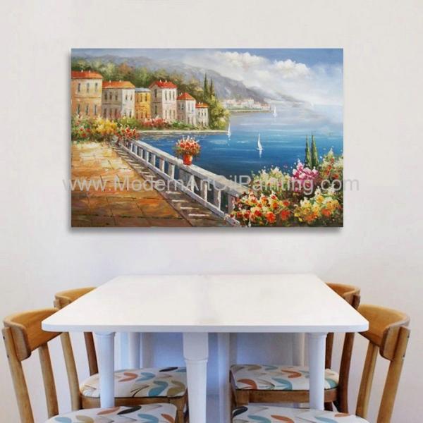 Pintura a óleo mediterrânea europeia, pintura a óleo feito a mão do jardim da lona