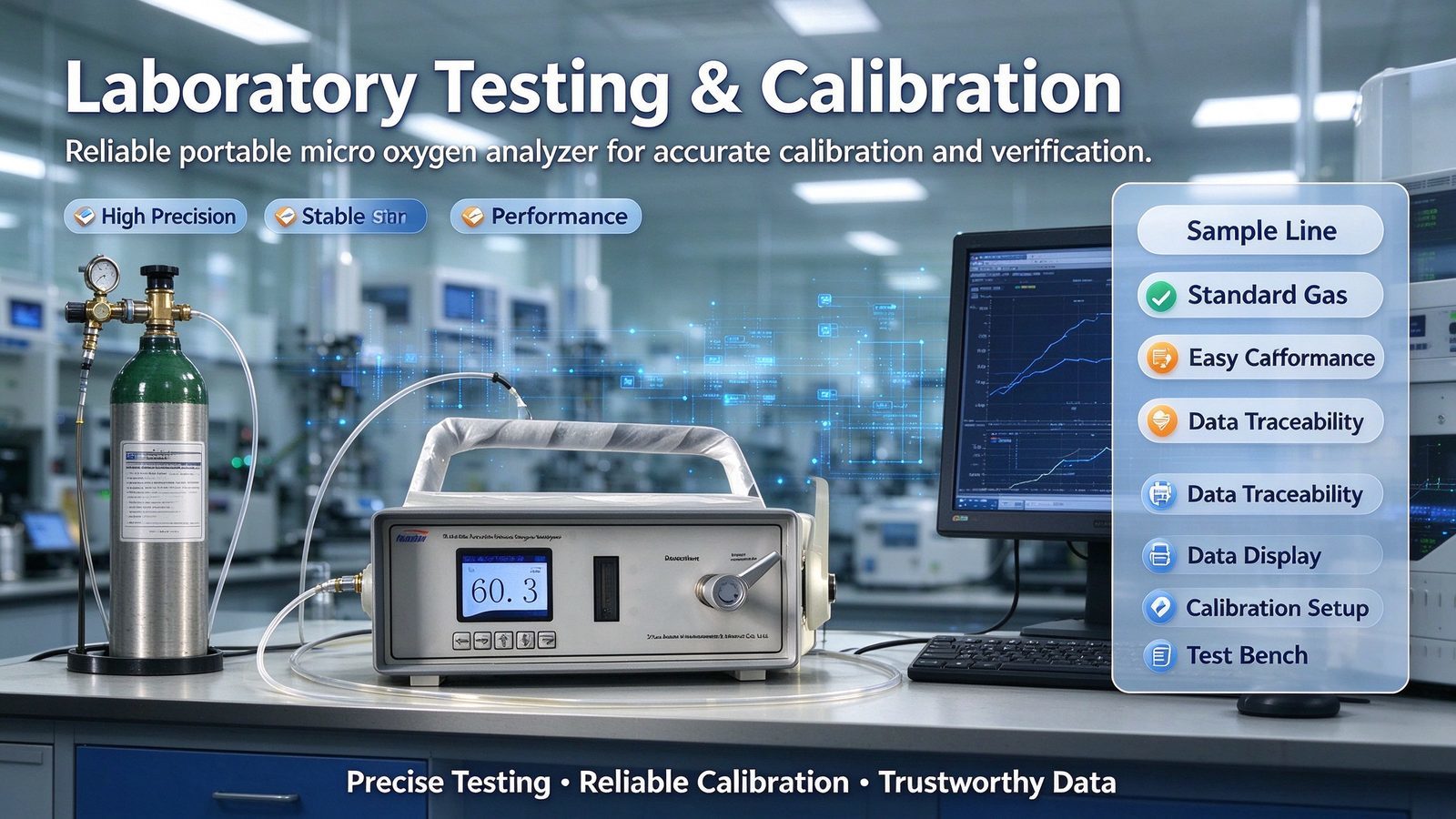 High Purity Oxygen Portable Trace Oxygen Analyzer 1000PPm Level O2 Analyzer Customizable