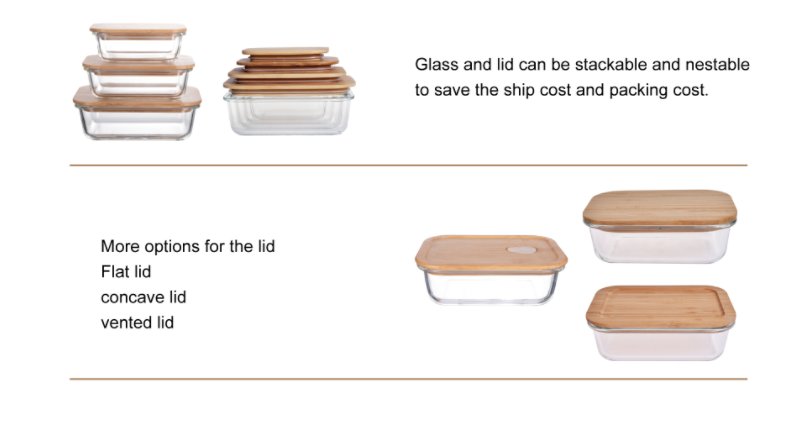 IKOO Microwave Safe Bamboo Lid Borosilicate Glass Food Container