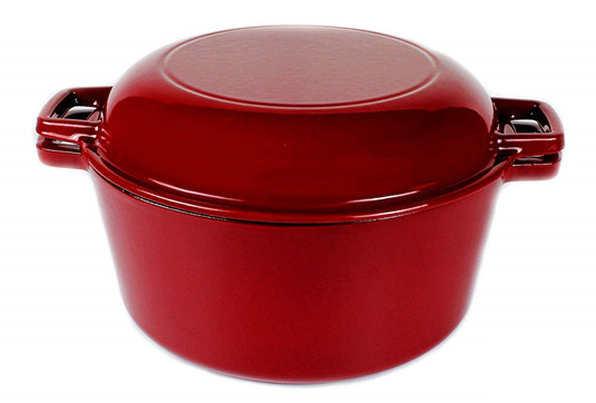 Pink Enameled Pre Seasoned Cast Iron Pan Lid And Dutch Oven 2 In 1