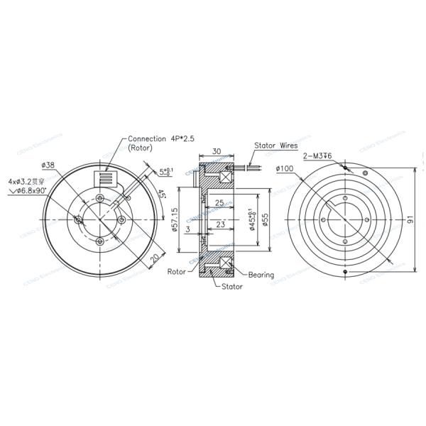 Ringe de glissement de signal à puits creux avec connecteur PIN et 0,5 ampère pour le robot