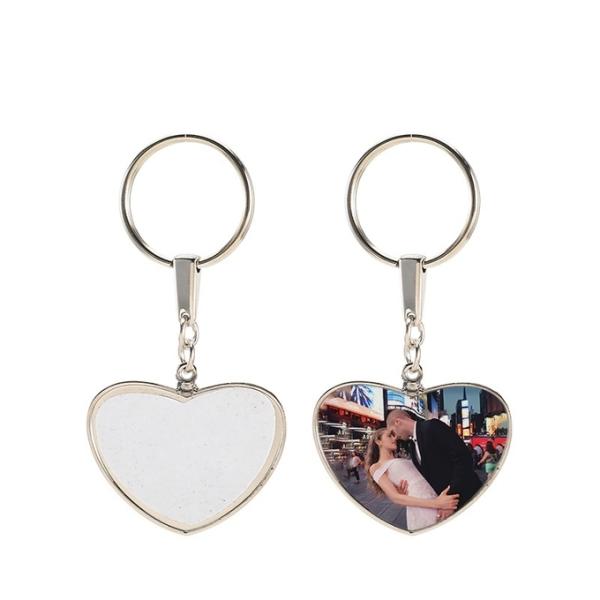 Custom Photo Keyring Double Sided Sublimation Heart Keychain With Black Box Packing